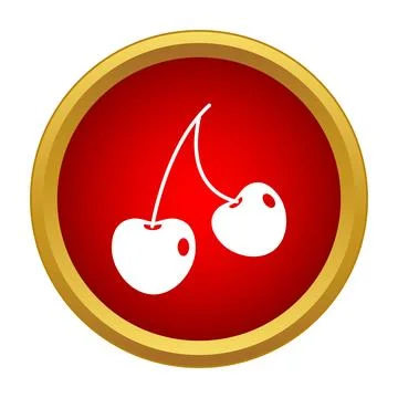 Cherry fruit button icon on red background Stock Illustration