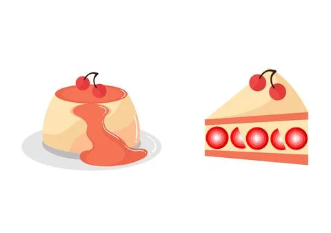 Cherry fruit cake and pudding illustration Stock Illustration