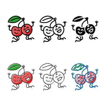 Cherry fruit character color simplified icon vector 库存插图