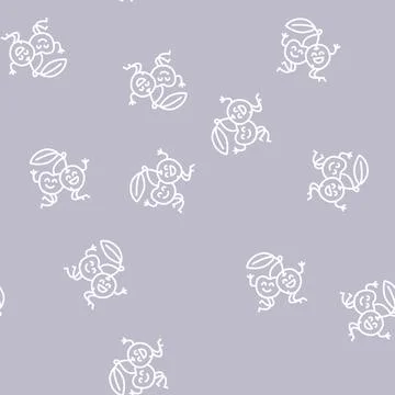 Cherry fruit character line seamless pattern Stock Illustration