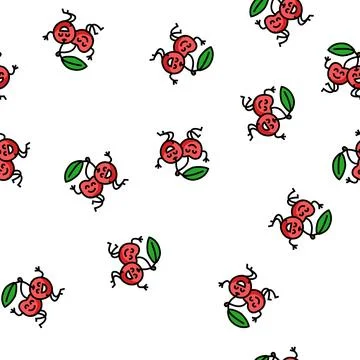 Cherry fruit character vector seamless pattern Stock Illustration
