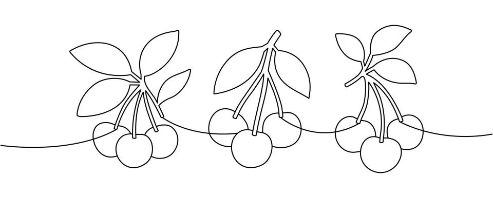 Cherry fruit collection continuous line art. Minimal one line of multiple cherry Stock Illustration