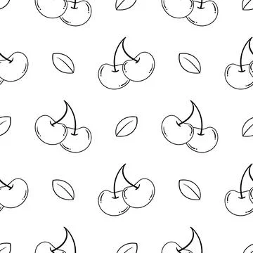 Cherry fruit hand drawn seamless pattern Stock Illustration