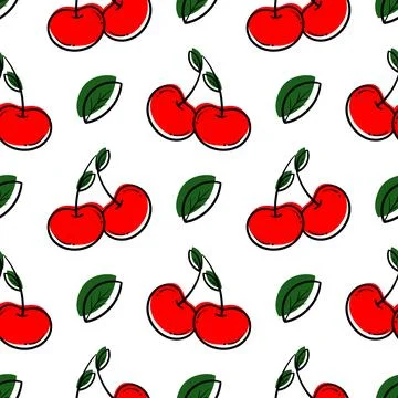 Cherry fruit hand drawn seamless pattern3 Stock Illustration