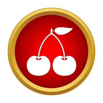 Cherry fruit icon inside red circle gold border 스톡 일러스트