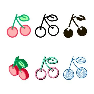 Cherry fruit leaf icon vector outline styleset Stock Illustration