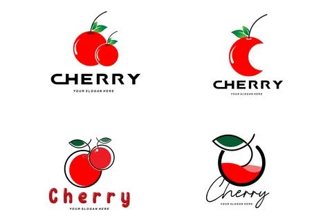 Cherry Fruit logo, Red Colored plant vector illustration, Fruit Shop Design.. Stock Illustration