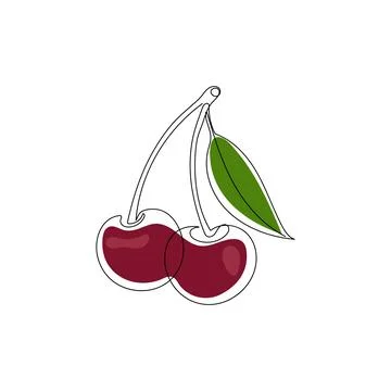 Cherry fruit. One continuous line drawing style. Illustrazione stock