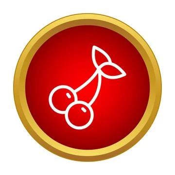 Cherry fruit outline icon on red gold button Stock Illustration