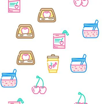 Cherry fruit red white berry leaf vector seamless pattern 스톡 일러스트
