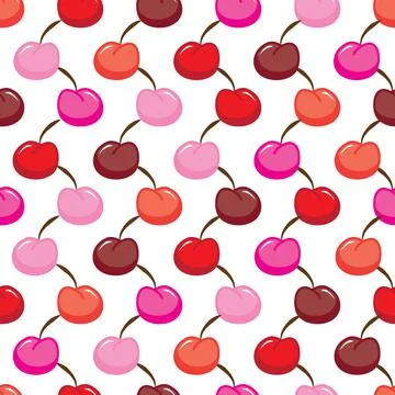 Cherry fruit seamless vector pattern Stock Illustration