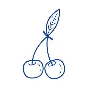 Cherry fruit vector blue line art doodle sweet berry icon for summer branding 스톡 일러스트