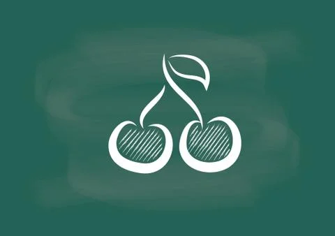 Cherry fruit, vector of cherry drawing on blackboard chalk Stock Illustration