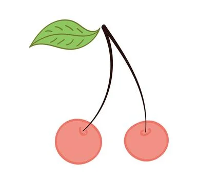 Cherry fruits, berries with stems, leaf illustration isolated Stock Illustration