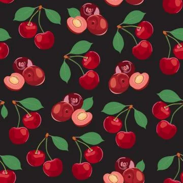 Cherry fruits seamless pattern, Fresh organic food, Red fruits berry pattern  Stock Illustration