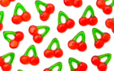 Cherry Gummies Isolated on a White Background Stock Photos