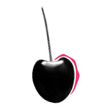Cherry halftone collage element. Grunge cut out shape with dotted texture. .. Stock-Illustration