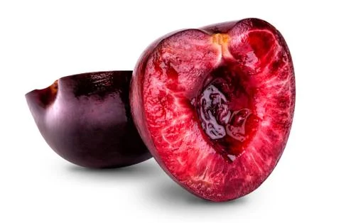 Cherry halves isolated on white background Stock Photos