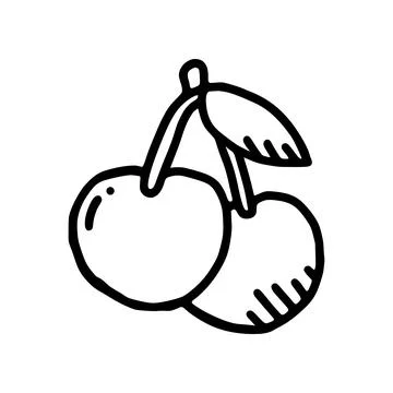 Cherry hand drawn icon isolated on white background. Fruit cartoon vector ill Stock Illustration