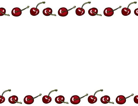 Cherry hand drawn vector outline doodles seamless border pattern. Cute colorf Illustrazione stock