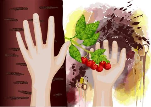 Cherry in hand Stock Illustration