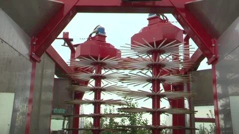 A cherry harvester's shaking system Stock Footage 302457178