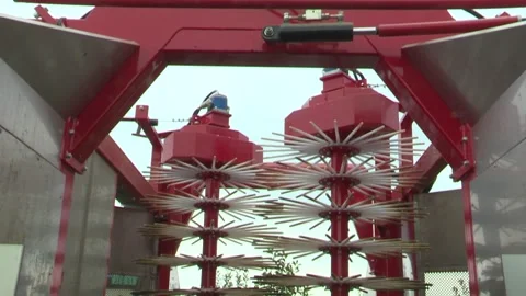 A cherry harvester's shaking system Stock Footage 302457179