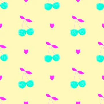 Cherry heart seamless vector pattern Illustrazione stock