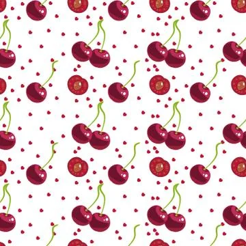 Cherry with hearts pattern. for textile, wrapping, wallpapers, etc. 스톡 일러스트