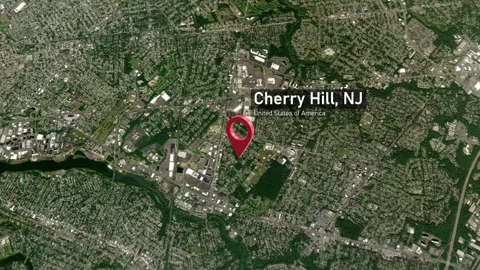 Cherry Hill City Map Zoom (NJ, USA) from Space to Earth Stock Footage 295382045