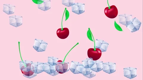 Cherry on ice. Animation on a pink background. Stock Footage 156334425