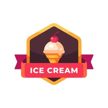 Cherry ice cream badge flat icon Stock Illustration