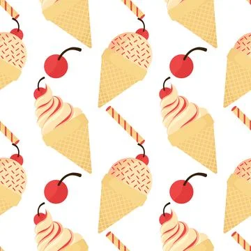 Cherry ice cream seamless pattern Stock Illustration
