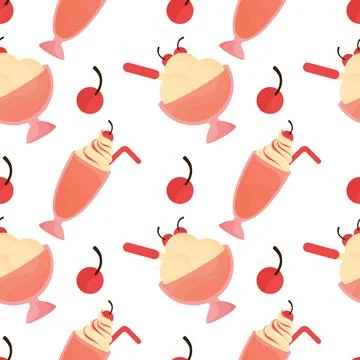 Cherry ice cream seamless pattern 2 Stock Illustration