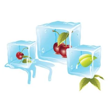 Cherry ice cubes Stock Illustration