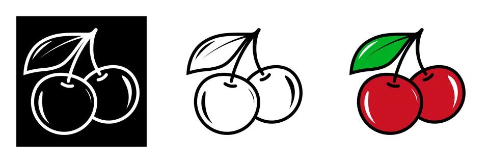 Cherry icon collection - vector outline and silhouette Stock Illustration