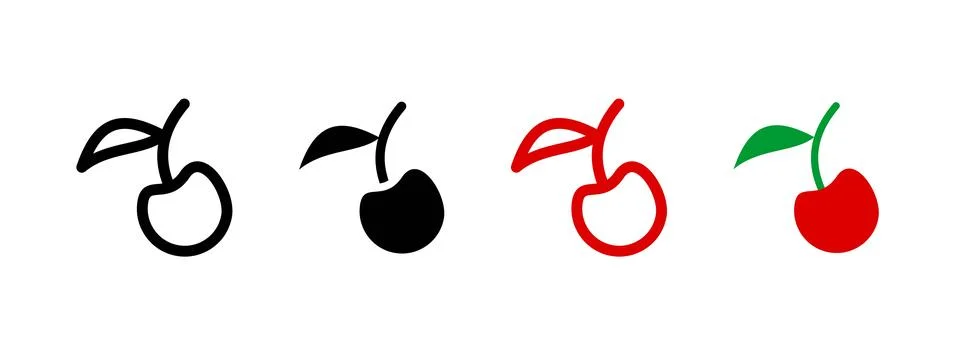 Cherry icon. Fresh fruit symbol. Vector illustration of a ripe red cherry. .. Stock Illustration