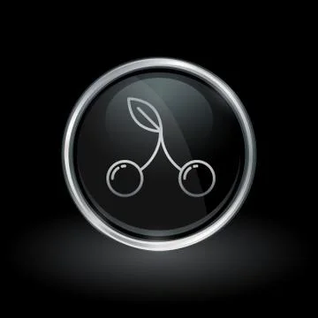 Cherry icon inside round silver and black emblem Stock Illustration