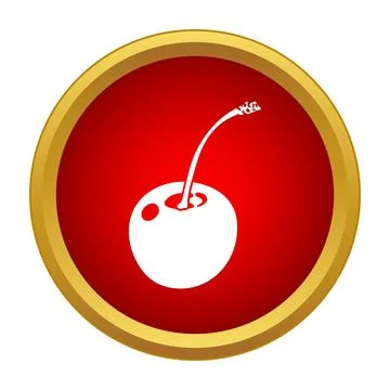 Cherry icon simple style in round red button Stock Illustration