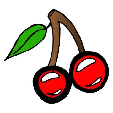 Cherry icon. Vector illustration of a sprig of cherries isolated on white bac Stock Illustration
