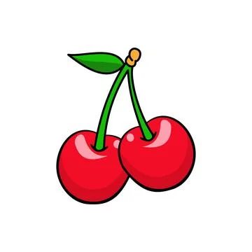 Cherry icon on white background. Fruit illustration in cartoon style Stock Illustration