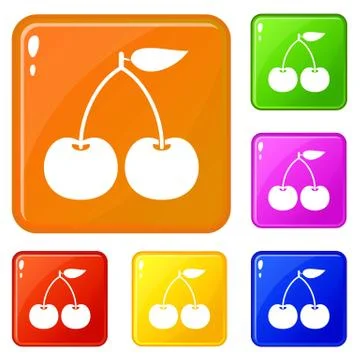 Cherry icons set vector color 스톡 일러스트