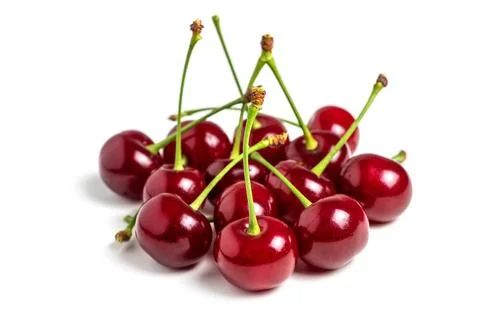 Cherry isolated. Cherries on white background. Sour cherry on white. Full d.. 스톡 사진