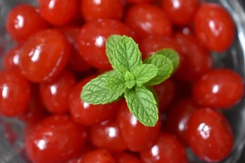 Cherry isolated. green leaf on cherries. Cherries. With clipping path, micro Stock Photos