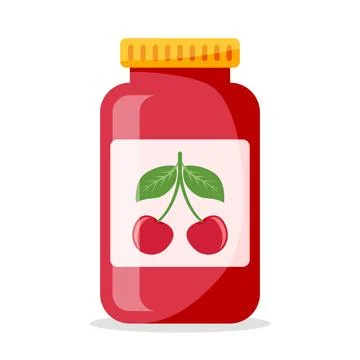 Cherry jam in glass jar icon in flat style. Sweet food vector illustration .. Illustrazione stock