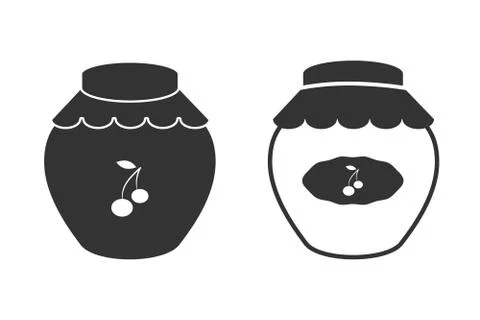 Cherry jam jar editable icon, flat style design, black color, vector Stock-Illustration