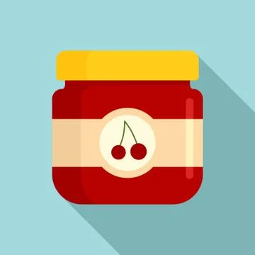 Cherry jam jar icon, flat style 스톡 일러스트