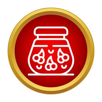 Cherry jam jar icon with gold frame Stock Illustration