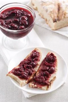 Cherry jam on toast Stock Photos