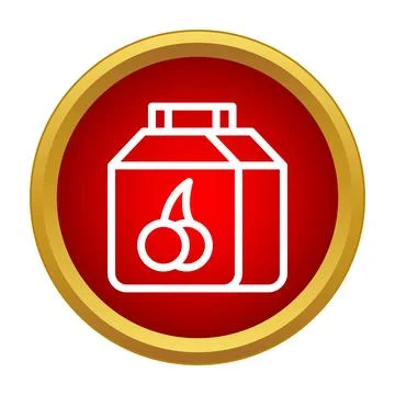 Cherry juice carton box icon on a red and gold background Stockillustratie